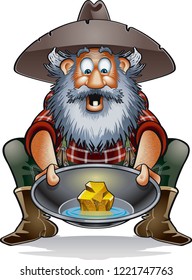 cartoon prospector with gold in a pan