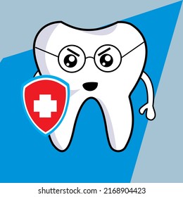 Cartoon Protection Logo for healthy and radiant white teeth without germs