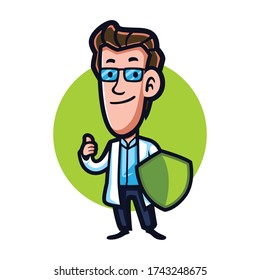Cartoon Protective Doctor Mascot logo
