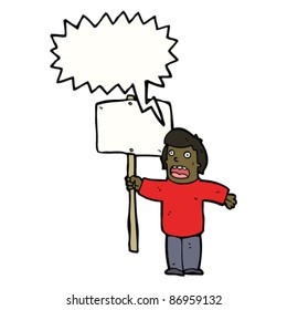 cartoon protester with sign chanting