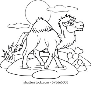 Cartoon Proud camel goes through the desert