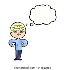 caricatura de hombre orgulloso con burbuja de pensamiento
