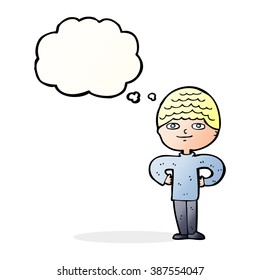 caricatura de hombre orgulloso con burbuja de pensamiento