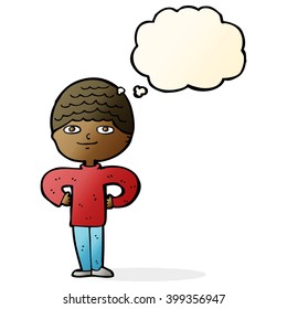 cartoon proud man with thought bubble