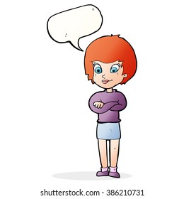 cartoon proud woman with speech bubble