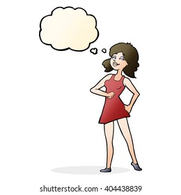 cartoon proud woman with thought bubble