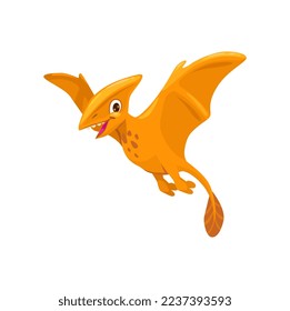 Cartoon pterodactyl dinosaur character, cute winged dino prehistoric animal. Vector kawaii flying jurassic era creature, isolated baby Pteranodon monster bird personage with beak and wings