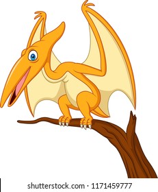 Cartoon pterodactyl on a branch