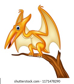 Cartoon pterodactyl on a branch