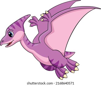 Cartoon pterodactyl. Pink dinosaur. Reptile creature mascot