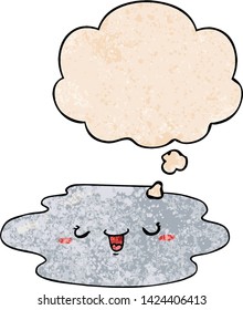 cartoon puddle with face with thought bubble in grunge texture style