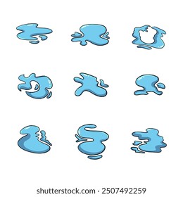 Cartoon Puddle Icons Collection. Hand drawn style. Isolated illustration concept