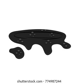 Cartoon puddle of mud or black oil slick. Vector illustration.