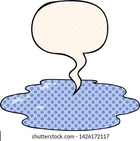 charco de agua con burbuja de habla en el estilo de un libro de historietas