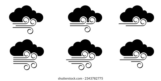 Cartoon puff of wind blow line symbol. Cloud, blowing wind, weather, environment. Gust pictogram. Smoky stream. Wind trails. Dust spray, smoky stream and wind blowing trails. Windy weather, forecast.