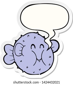 cartoon puffer fish with speech bubble sticker