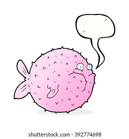 pez globo de dibujos animados con burbuja de habla