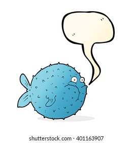 cartoon puffer fish with speech bubble