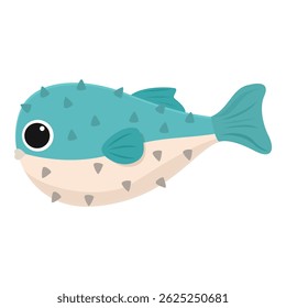 Cartoon puffer fish swimming in the ocean, showcasing its unique spiky texture and vibrant colors