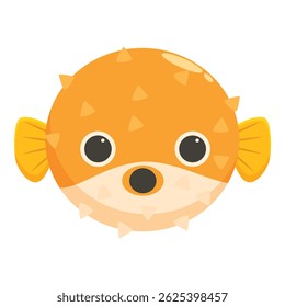 Cartoon puffer fish swimming, showcasing its vibrant orange body, spiky texture, and surprised expression