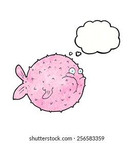 cartoon puffer fish with thought bubble