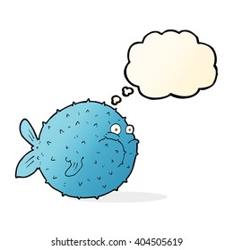 cartoon puffer fish with thought bubble