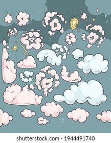Cartoon puffy clouds set. Vector kids color illustration 