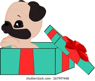 Cartoon pug in the box