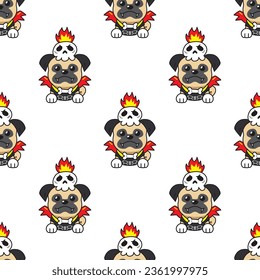 Cartoon pug dog with halloween costume seamless pattern background for design.