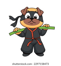 Cartoon pug dog ninja mascot vector