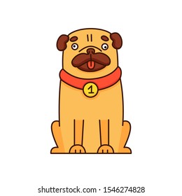 Cartoon pug. Dog on white background. Vector illustration.
