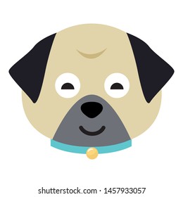 Cartoon pug face. Adorable little dog. Cute flat vector illustration.