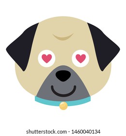 Cartoon pug face. Adorable little dog. Cute flat vector illustration.