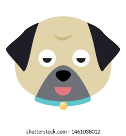 Cartoon pug face. Adorable little dog. Cute flat vector illustration.