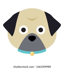 Cartoon pug face. Adorable little dog. Cute flat vector illustration.