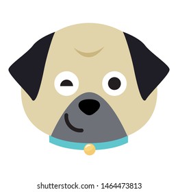Cartoon pug face. Adorable little dog. Cute flat vector illustration.
