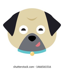 Cartoon pug face. Adorable little dog. Cute flat vector illustration.
