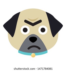 Cartoon pug face. Adorable little dog. Cute flat vector illustration.