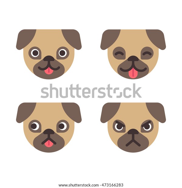 Cartoon Pug Faces Set Adorable Little Stock Vector (Royalty Free ...