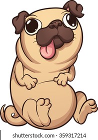 Cartoon pug sitting. Vector clip art illustration with simple gradients. All in a single layer. 