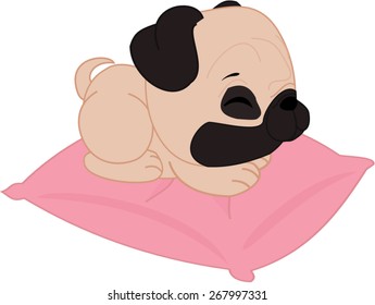 Cartoon pug is sleepy