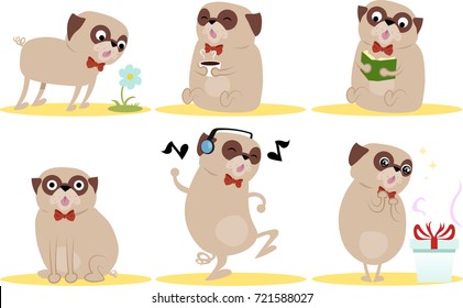 Cartoon pugs dogs vector