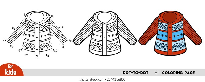 Cartoon Pullover with winter pattern, education dot to dot game for children. Winter activity worksheet