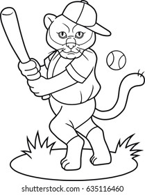 cartoon puma a baseball player is going to hit the ball
