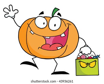  Cartoon pumkin with bag