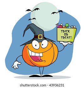 Cartoon pumkin a bag of candy