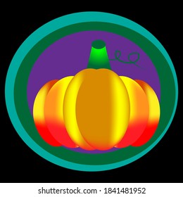  Caricatura del icono del vector de calabaza para el diseño web aislado en el fondo negro