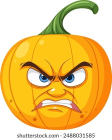 A cartoon pumpkin with an angry expression