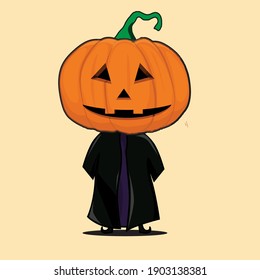 Cartoon pumpkin character. Halloween festival. Pumpkin masked man. Smile