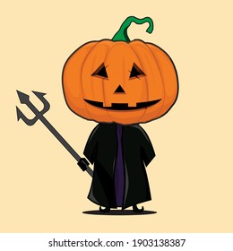 Cartoon pumpkin character. Halloween festival. Pumpkin masked man
